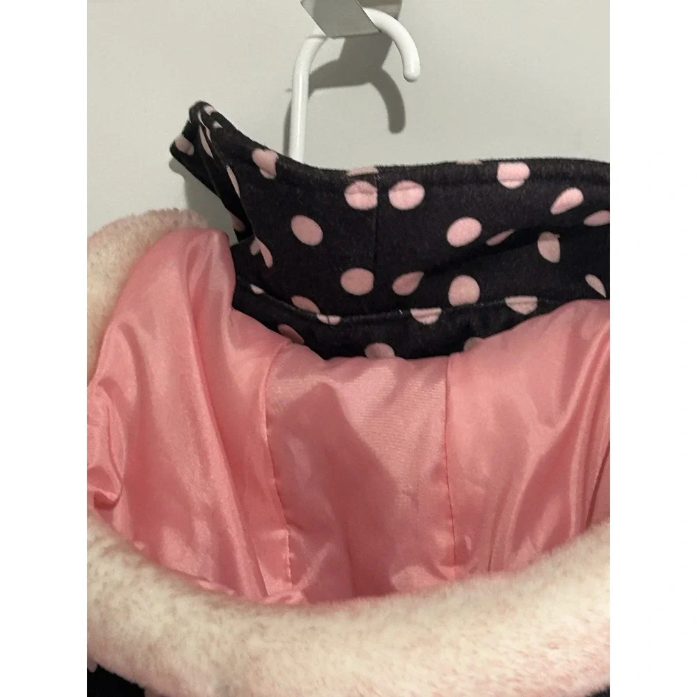 OshKosh 4T GIRLS‎ Brown Pink Pea Coat Polka Dot Winter Jacket Hood Faux Fur